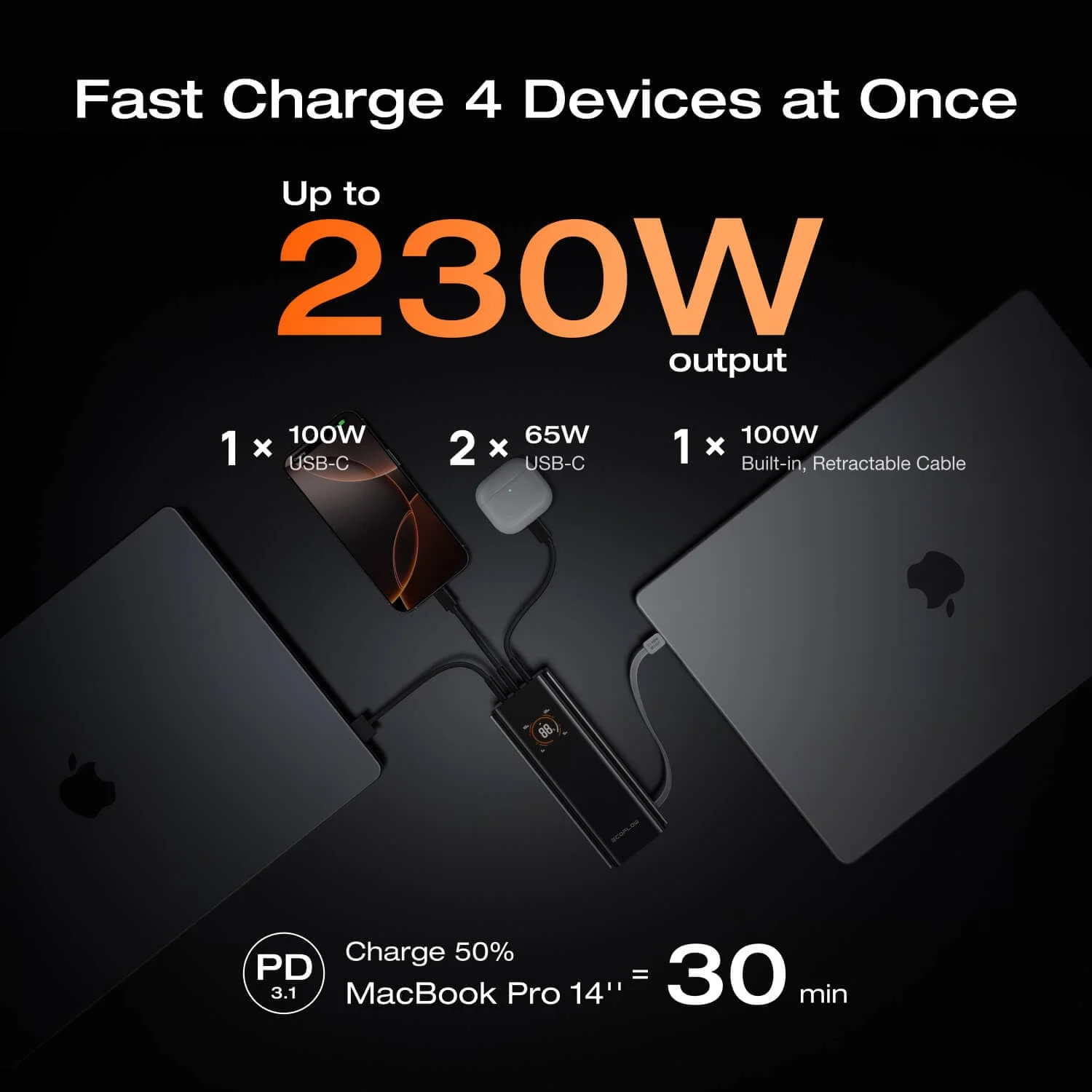 EcoFlow RAPID Pro Power Bank (20,000mAh, 230W, 100W Built-in Cable)